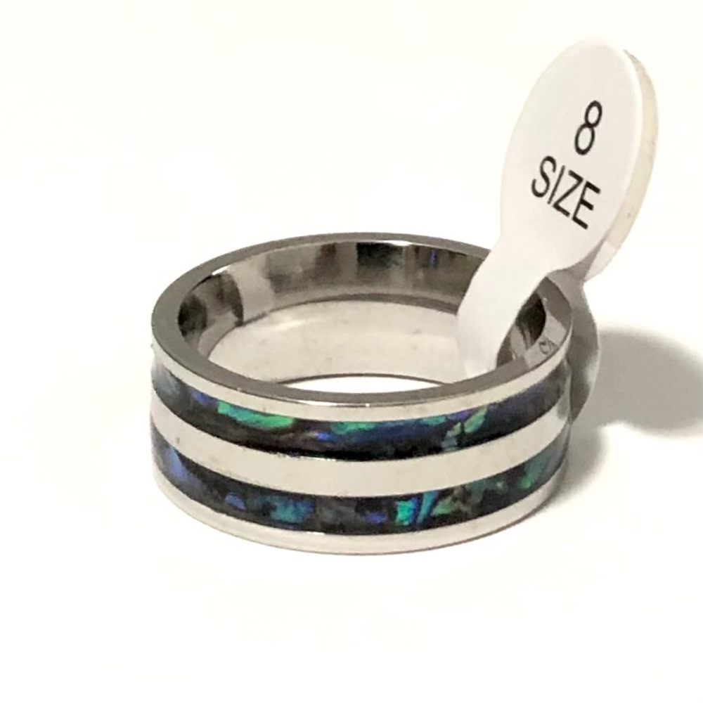 Silver Tone With Abalone Shell Inlay, Size 8 - image 2